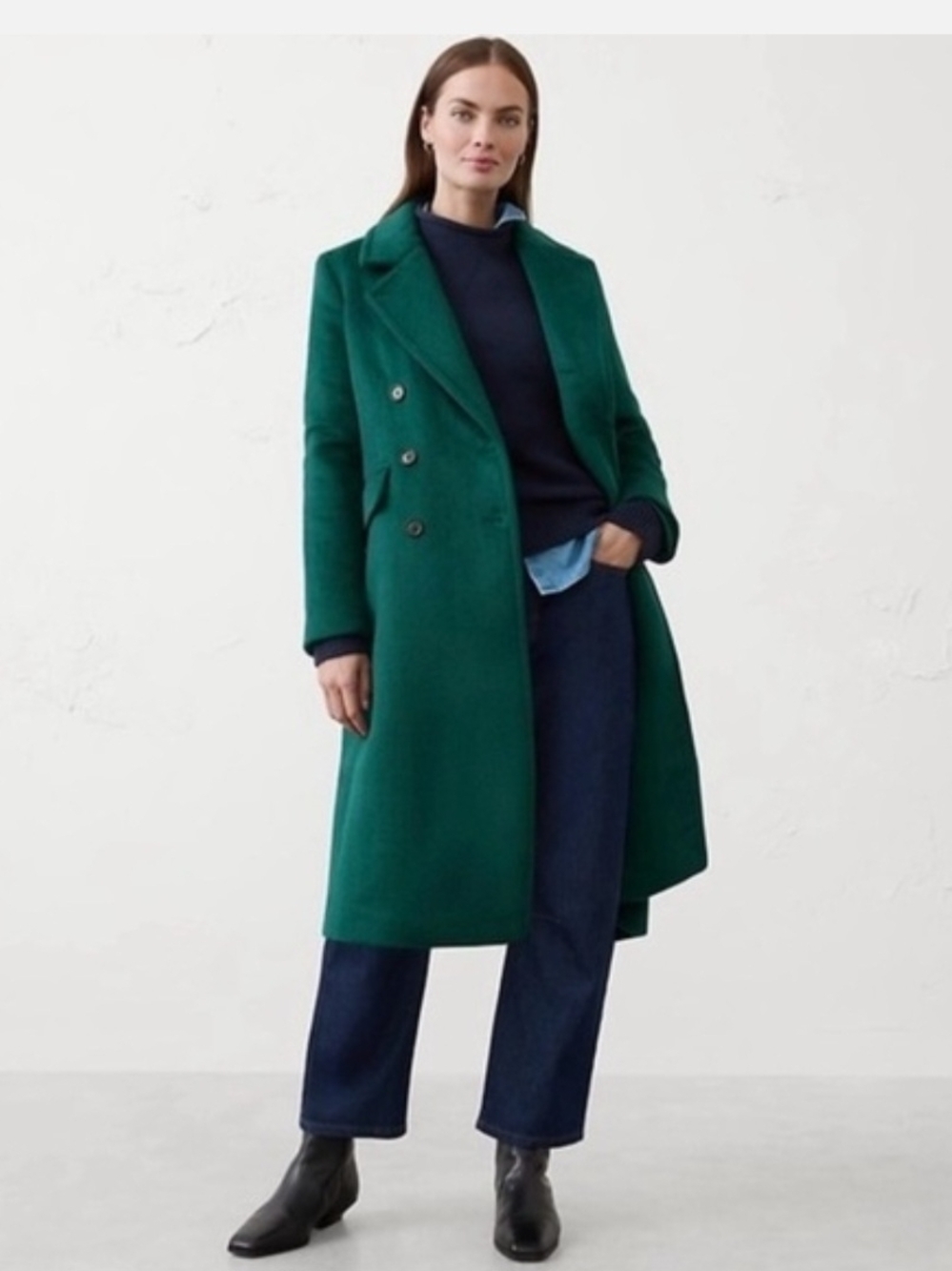 Banana Republic Factory Emerald Green Double-Breasted Pea Coat